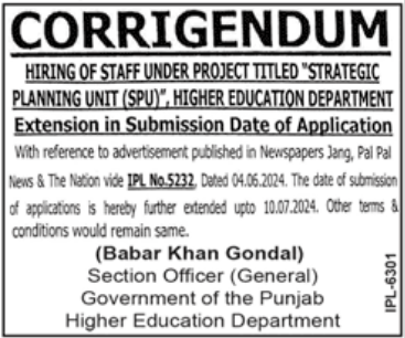 Corrigendum: Positions Announcement for Strategic Planning Unit (SPU)